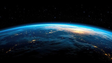 Obraz premium Scenic airplane window view capturing a stunning cloudscape and the curvature of the Earth