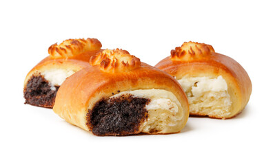 Delicious pastries with a sweet filling on a white background showcase their tempting appearance...