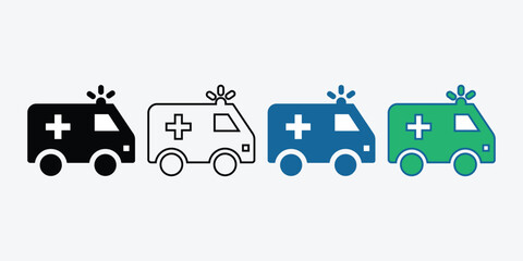 Ambulance Icon Vector. Emergency Medical Car Icon. Medical Transport. Healthcare Icon. Emergency Car.