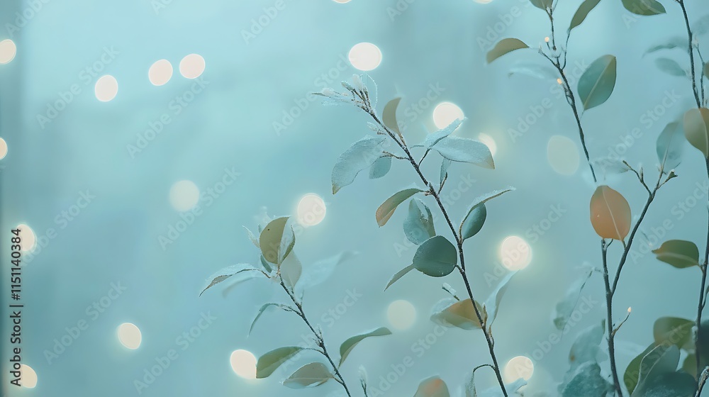 Aufkleber Plant branches with bokeh lights background.