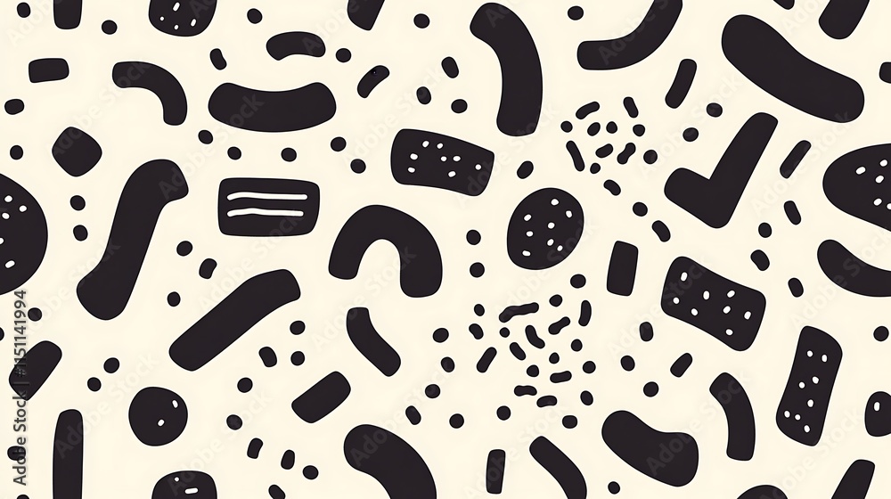 Poster abstract seamless pattern with black organic shapes.