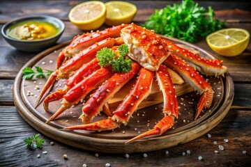 Indulge in succulent Alaskan King Crab legs, a gourmet seafood feast.  Lemon butter enhances the exquisite taste.