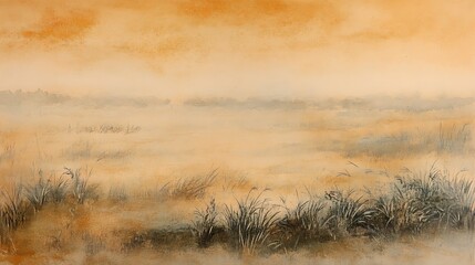 Obraz premium Misty sunrise over a tranquil marsh.