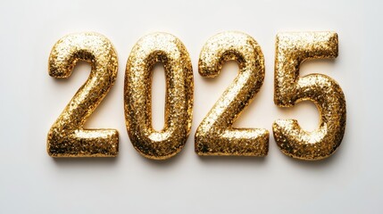 "2025" New Year's concept with gold numbers on a white background