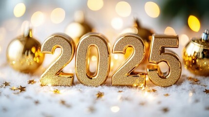 "2025" New Year's concept with gold numbers on a white background