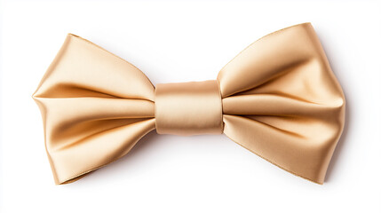 Elegant gold satin bow tied against a plain white background.