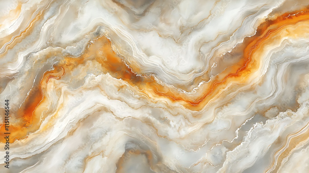 Poster white and orange marble texture with wavy pattern.