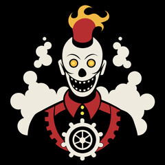 Steampunk Scary Clown Eerie Carnival Glow with Gears and Steam for T-Shirts