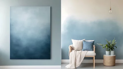 Verduisterende gordijnen Blue ombre wall and canvas art in cozy room. © Raffaza