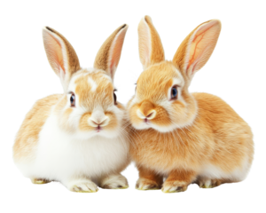 Fluffy rabbits sitting together, showcasing their soft fur and adorable features. These cute animals bring joy and warmth to any setting