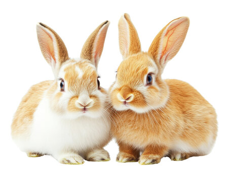 Fluffy rabbits sitting together, showcasing their soft fur and adorable features. These cute animals bring joy and warmth to any setting