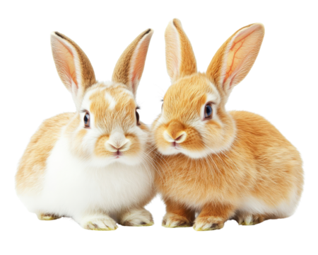 Fluffy rabbits sitting together, showcasing their soft fur and adorable features. These cute animals bring joy and warmth to any setting