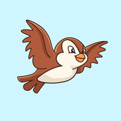 Cute brown bird flying opening its wings