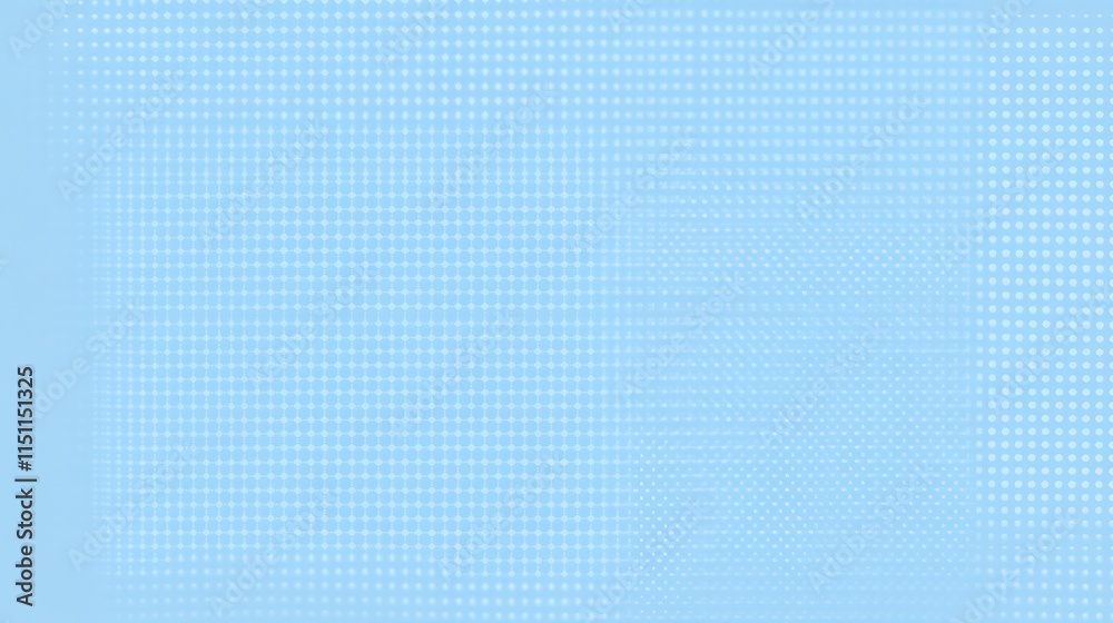 Poster light blue dotted halftone pattern background.