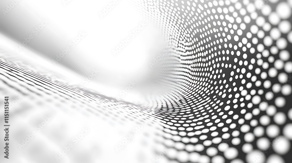 Poster abstract wave with black dots on white.
