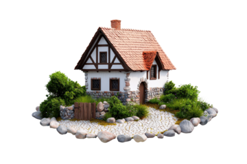 Peaceful Watercolor Village with Cobblestone Pathway