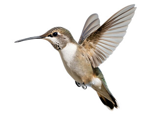 Fototapeta premium hummingbird in flight, showcasing its vibrant feathers and delicate wings. This small bird is known for its incredible agility and speed, hovering gracefully in mid air