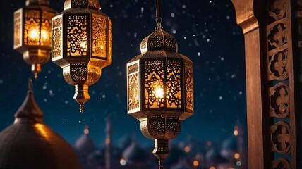 Free New Photo Ramadan and Eid al fitr concept backgrounds dates with traditional lantern Light Lamp and Tasbeeh, Ramadan Kareem Mubarak background