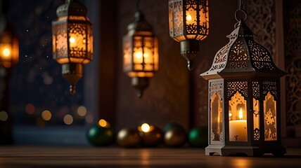 Free New Photo Ramadan and Eid al fitr concept backgrounds dates with traditional lantern Light Lamp and Tasbeeh, Ramadan Kareem Mubarak background
