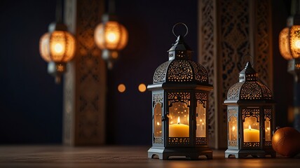 Free New Photo Ramadan and Eid al fitr concept backgrounds dates with traditional lantern Light Lamp and Tasbeeh, Ramadan Kareem Mubarak background