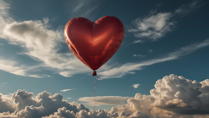 Obraz premium Heart-Shaped Balloon Soars Through the Clouds A Symbol of Love Floating in the Clear Sky
