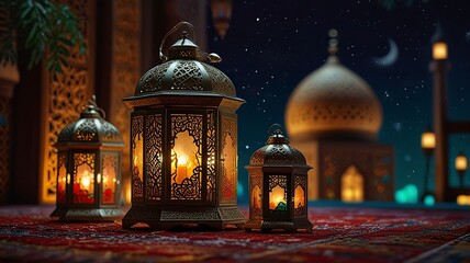 Free New Photo Ramadan and Eid al fitr concept backgrounds dates with traditional lantern Light Lamp and Tasbeeh, Ramadan Kareem Mubarak background