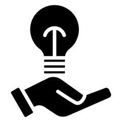 Hand Bulb Icon, Black And White Glyph Icon Symbol
