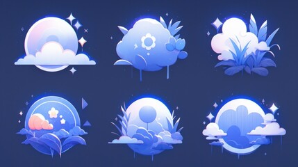 Obraz premium Six whimsical blue cloud scenes.