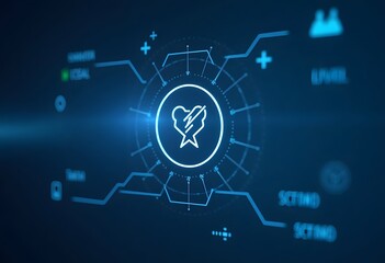 Obraz premium A futuristic medical interface with a heart icon suggesting advanced healthcare technology