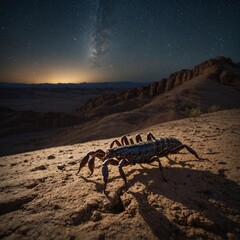 Obraz premium A scorpion glowing under a starlit desert night.