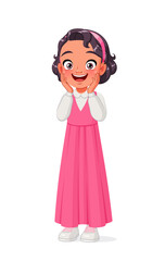 Cute little excited Arab school girl. Cartoon vector illustration.