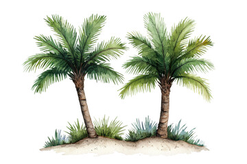 Watercolor Illustration of Palm Trees on Sandy Ground
