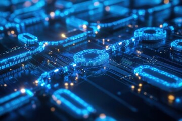 Abstract glowing blue circuit board technology.