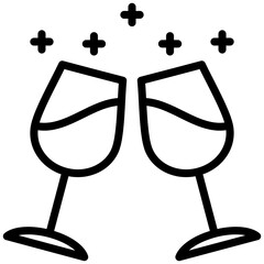 Wine Toast Icon, Champagne Toast., Black And White Outline Icon Symbol