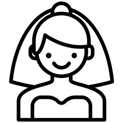 Bride Icon, Black And White Outline Icon Symbol