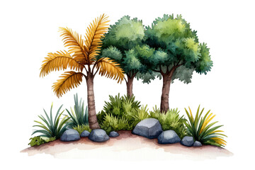 Obraz premium Watercolor Palm Trees with Various Shades and Elements