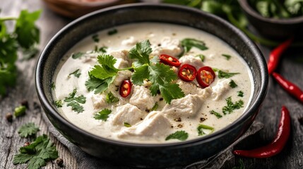 Creamy Chicken Coconut Soup With Cilantro And Chili