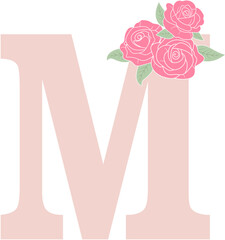 Alphabet M with Roses Bouquet illustration