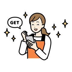 スマホを操作してゲットする主婦