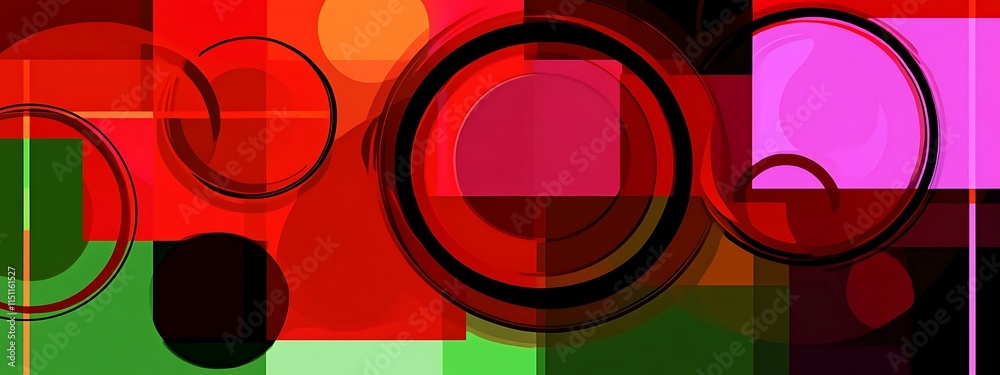 Poster abstract geometric background with circles and squares.