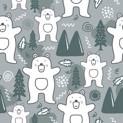 cute and adorable polar bear grizzly panda head for wallpaper, wrapping paper, textile and t-shirt print