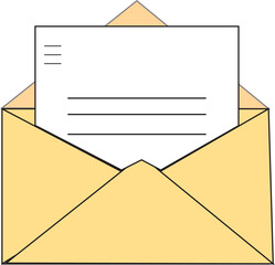 brown envelope with paper coming out. with line text. letter, job application, form. icon symbol