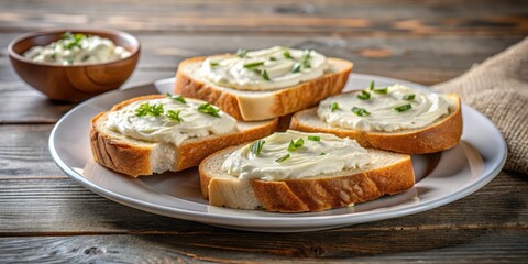 Plate of bread slices with creamy spread, food, breakfast, snack, appetizer, bread, plate, slices, creamy, spread, delicious, tasty