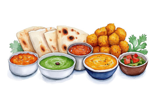 Hearty Indian Meal in Watercolor Style