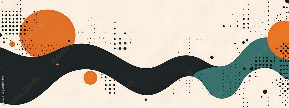 Poster abstract background with organic shapes, circles and halftone dots.
