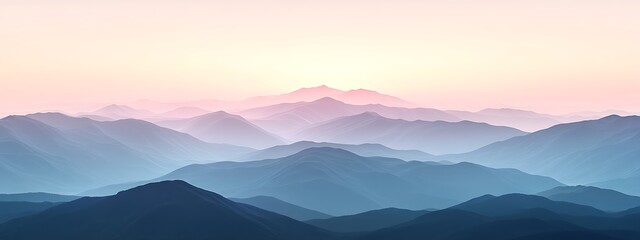 Obraz premium Misty mountain range at sunrise.