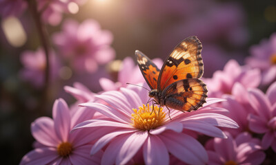 Top-down photograph of delicate rose petals forming a butterfly silhouette, soft pastel background, diffused light, subtle color contrasts, high detail,