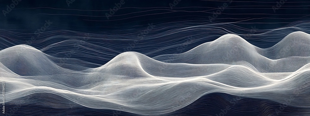 Poster abstract flowing white lines on dark background.