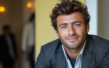 Obraz premium Confident businessman with a suit and a smile in a office background, He looking at the camera