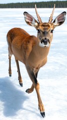 Fototapeta premium Majestic Deer in Winter Wonderland Snow Antlers Wildlife Photography